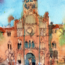 hospital-sant-pau-Bike-barcelona-Original-watercolor