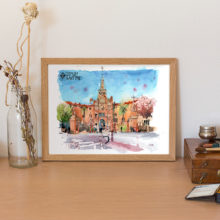 hospital-sant-pau-Bike-barcelona-Original-watercolor