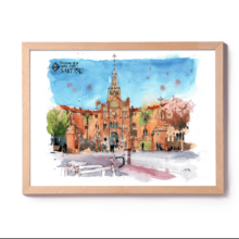 hospital-sant-pau-Bike-barcelona-Original-watercolor1