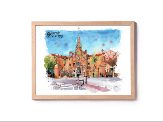hospital-sant-pau-Bike-barcelona-Original-watercolor1