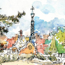 Park-Guell-Escales-Gaudi-drawing-Barcelona