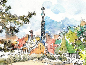 Park-Guell-Escales-Gaudi-drawing-Barcelona