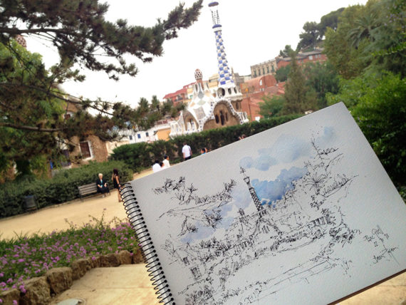 Park-Guell-Escales-Gaudi-drawing-Barcelona Park-Guell-Escales-Gaudi-drawing-Barcelona