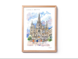 Catedral-watercolor-print-Barcelona