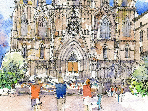 Catedral-watercolor-print-Barcelona