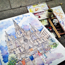 Catedral-watercolor-print-Barcelona