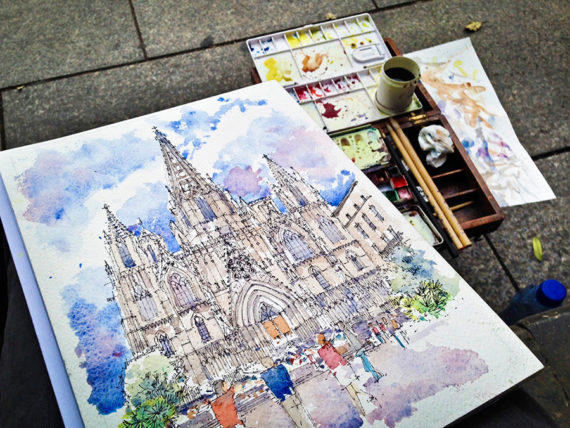 Catedral-watercolor-print-Barcelona Catedral-watercolor-print-Barcelona