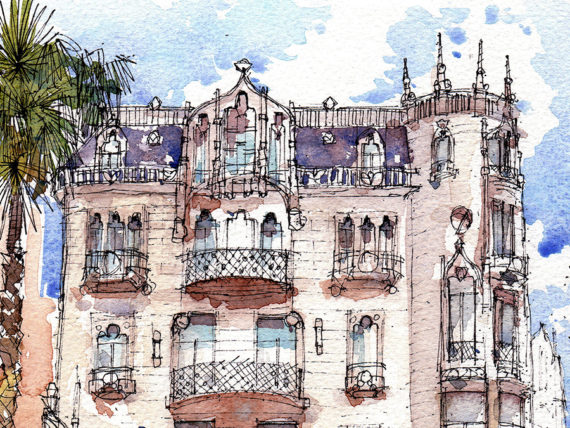 Casa-Fuster-watercolor-print-Barcelona Casa-Fuster-watercolor-print-Barcelona