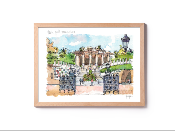 Park-Guell-Gaudi-watercolor-print-Barcelona