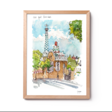 Park-Guell-Pavello-Gaudi-watercolor-print-drawing-Barcelona-p Park-Guell-Pavello-Gaudi-watercolor-print-drawing-Barcelona-p