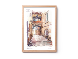 Carrer-del-Bisbe-watercolor-print-drawing-Barcelona