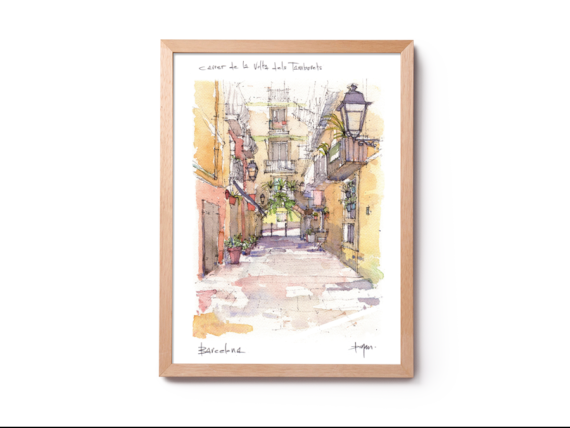 Carrer-de-la-Volta-El-Born-watercolor-print-drawing-Barcelona