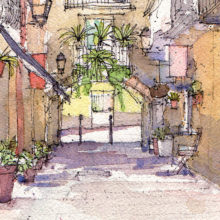 Carrer-de-la-Volta-El-Born-watercolor-print-drawing-Barcelona