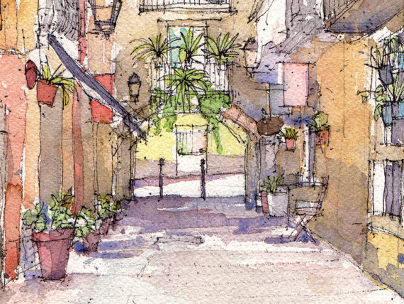 Carrer-de-la-Volta-El-Born-watercolor-print-drawing-Barcelona