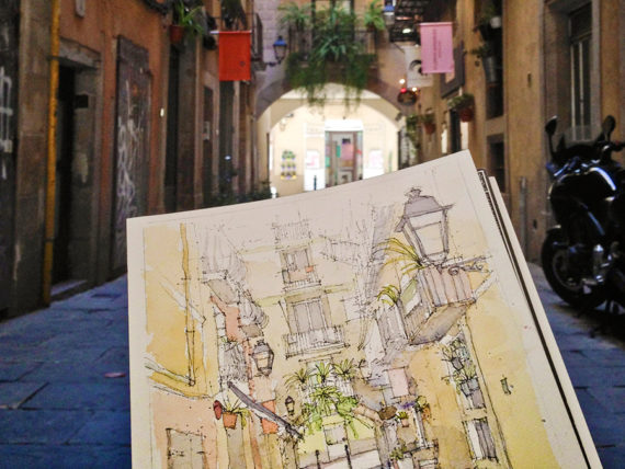 Carrer-de-la-Volta-El-Born-watercolor-print-drawing-Barcelona Carrer-de-la-Volta-El-Born-watercolor-print-drawing-Barcelona
