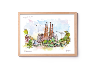 Sagrada-Familia-Landscape-watercolor-print-Gaudi-drawing-Barcelona