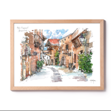 Poble-Espanyol-watercolor-print-drawing-Barcelona-d