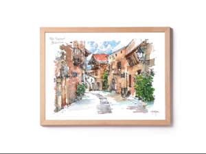 Poble-Espanyol-watercolor-print-drawing-Barcelona-d