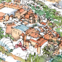 Poble-Espanyol-watercolor-drawing-drawing-Barcelona Poble-Espanyol-watercolor-drawing-drawing-Barcelona