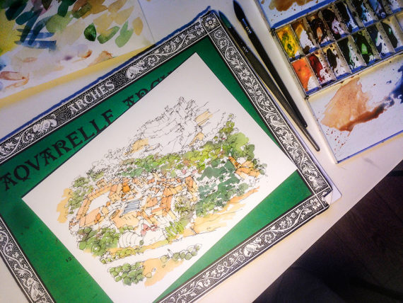 Poble-Espanyol-watercolor-drawing-drawing-Barcelona Poble-Espanyol-watercolor-drawing-drawing-Barcelona