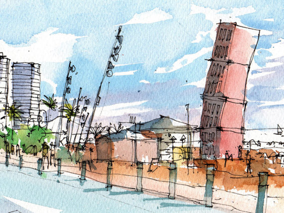 La-Barceloneta-Escultura-watercolor-drawing-drawing-Barcelona La-Barceloneta-Escultura-watercolor-drawing-drawing-Barcelona