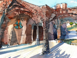 Colonia-Guell-Gaudi-drawing-Barcelona-watercolor-print