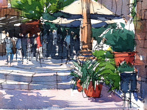 Barri-Gotic-Museu-Mares-drawing-Barcelona-watercolor-print Barri-Gotic-Museu-Mares-drawing-Barcelona-watercolor-print