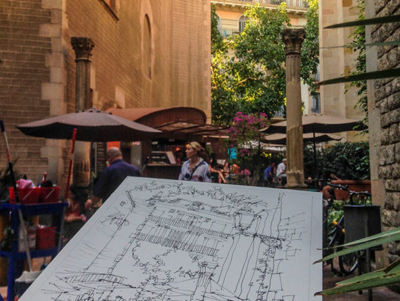 Barri-Gotic-Museu-Mares-drawing-Barcelona-watercolor-print Barri-Gotic-Museu-Mares-drawing-Barcelona-watercolor-print