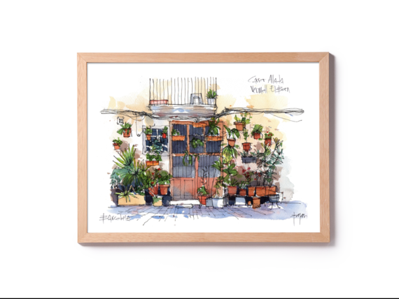 Carrer-Allada-Vermell-drawing-Barcelona-watercolor-print Carrer-Allada-Vermell-drawing-Barcelona-watercolor-print