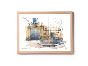 Sant-Felip-Neri-drawing-Barcelona-watercolor-print