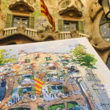 Casa-Batllo-drawing-Barcelona-watercolor-print Casa-Batllo-drawing-Barcelona-watercolor-print
