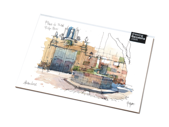 Sant-Felip-Neri-drawing-Barcelona-watercolor-print