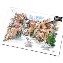 Poble-Espanyol-watercolor-print-drawing-Barcelona-d