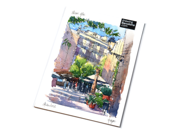 Barri-Gotic-Museu-Mares-drawing-Barcelona-watercolor-print Barri-Gotic-Museu-Mares-drawing-Barcelona-watercolor-print