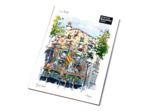 Casa-Batllo-drawing-Barcelona-watercolor-print Casa-Batllo-drawing-Barcelona-watercolor-print