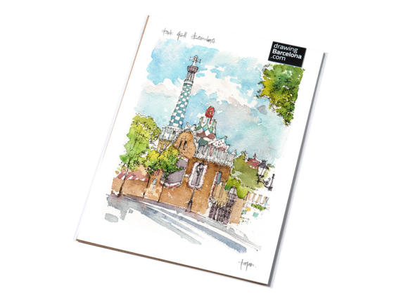 Park-Guell-Pavello-Gaudi-watercolor-print-drawing-Barcelona-p Park-Guell-Pavello-Gaudi-watercolor-print-drawing-Barcelona-p