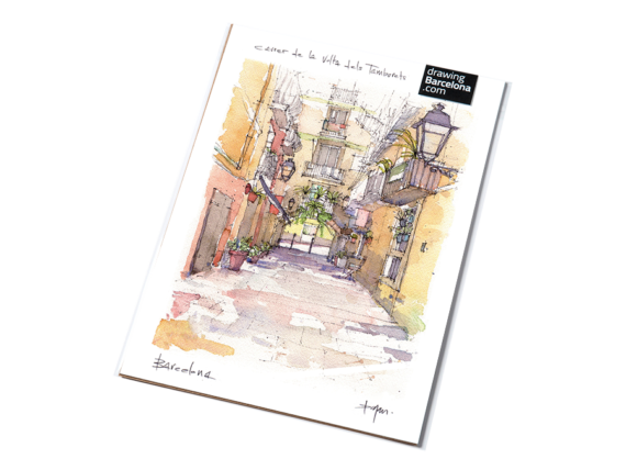 Carrer-de-la-Volta-El-Born-watercolor-print-drawing-Barcelona Carrer-de-la-Volta-El-Born-watercolor-print-drawing-Barcelona