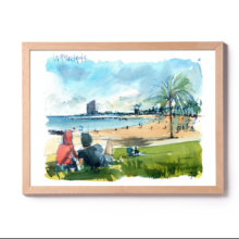 Barceloneta-Skyline-Barcelona-Original-Watercolor Barceloneta-Skyline-Barcelona-Original-Watercolor
