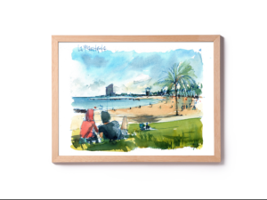 Barceloneta-Skyline-Barcelona-Original-Watercolor