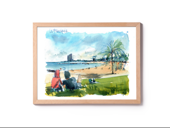 Barceloneta-Skyline-Barcelona-Original-Watercolor Barceloneta-Skyline-Barcelona-Original-Watercolor