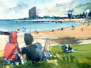 Barceloneta-Skyline-Barcelona-Original-Watercolor