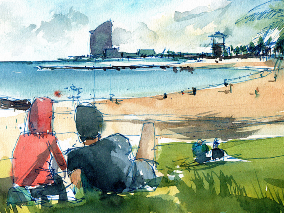 Barceloneta-Skyline-Barcelona-Original-Watercolor2 Barceloneta-Skyline-Barcelona-Original-Watercolor