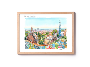 Park-Guell-Trencadis-antoni-gaudi-barcelona-watercolor