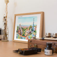 Park-Guell-Trencadis-antoni-gaudi-barcelona-watercolor