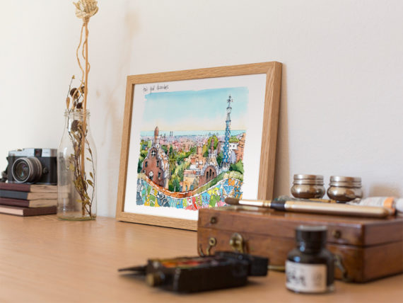 Park-Guell-Trencadis-antoni-gaudi-barcelona-watercolor
