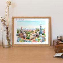 Park-Guell-Trencadis-antoni-gaudi-barcelona-watercolor