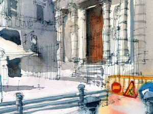 Pl-de-la-Veronica-La-Llotja-la-llotja-Barcelona-Watercolor1