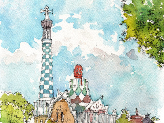 Park-Guell-Pavello-Gaudi-watercolor-print-drawing-Barcelona-p Park-Guell-Pavello-Gaudi-watercolor-print-drawing-Barcelona-p