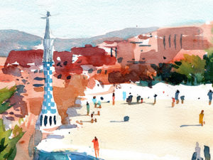 Park-Guell-Gaudi-drawing-Barcelona