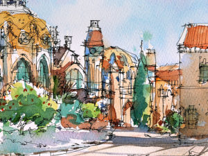 Hospital-de-Sant-Pau-Pavellons-watercolor-print